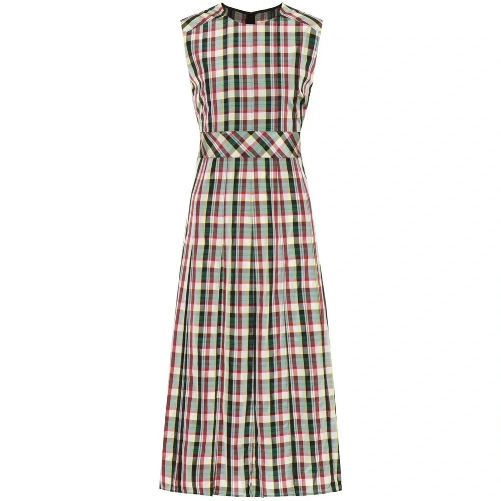 NWT BURBERRY Aria Achni Pleat Detail Check Midi Dress Size 38 US 4 - Picture 9 of 16